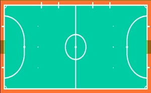 Desenho mostrando o formato da quadra de futsal.