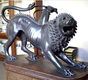 Escultura da Quimera com corpo de le&atilde;o h&iacute;brido com drag&atilde;o