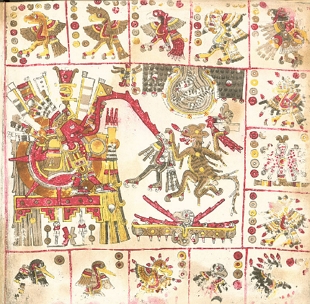 Imagem representando a &uacute;ltima fase da cosmogonia asteca: O Quinto Sol