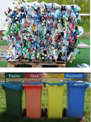 Foto mostrando a reciclagem de plático e a coleta seletiva