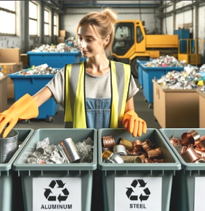 Ilustrando mostrando uma mulher reciclando metais