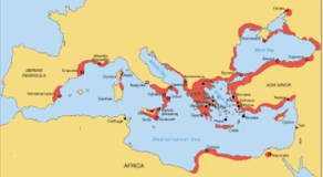 Mapa mostrando as regiões colonizadas pelos gregos na Antiguidade