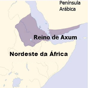 Mapa mostrando a localiza&ccedil;&atilde;o geogr&aacute;fica do Reino de Axum