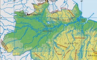 Mapa mostrando o relevo da regi&atilde;o Norte do Brasil