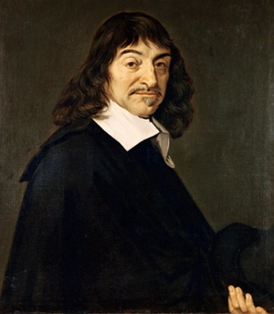 Retrato pintado do fil&oacute;sofo Ren&eacute; Descartes, homem de meia idade, branco e de cabelos escuros e comprido