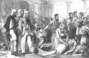 Imagem mostrando os britânicos pilhando Qaisar Bagh após a Revolta dos Cipaios