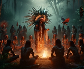 Ilustra&ccedil;&atilde;o de um ritual de pajelan&ccedil;a