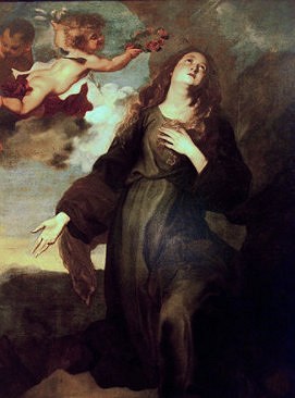 Pintura mostrando a Santa Rosália sendo coroada por um anjo.