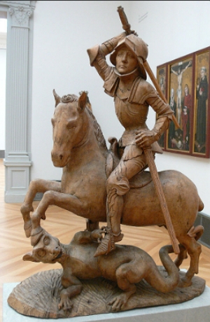 escultura mostrando s&atilde;o jorge matando o drag&atilde;o