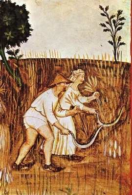 Pintura medieval mostrando servos trabalhando na agricultura