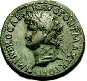 Sestércio romano, moeda, com a face do imperador Nero.