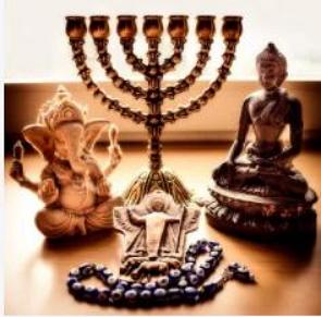 Foto com símbolos religiosos