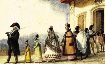 Pintura retratando a sociedade a&ccedil;ucareira no Brasil Colonial