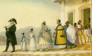 Pintura retratando a sociedade a&ccedil;ucareira no Brasil Colonial