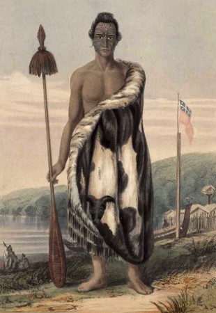Pintura representando um l&iacute;der maori do s&eacute;culo XIX