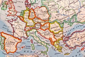 Mapa da Europa mostrando as fronteiras entre os países
