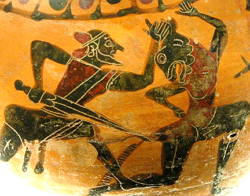 Pintura mostrando o herói Teseu matando o Minotauro