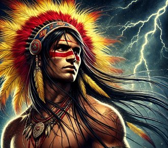 Ilustração mostrando o deus indígena tupi-guarani Tupã