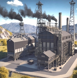 Ilustra&ccedil;&atilde;o de uma usina termoel&eacute;trica soltando fuma&ccedil;a