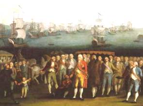 Fam&iacute;lia real portuguesa embarcando para o Brasil